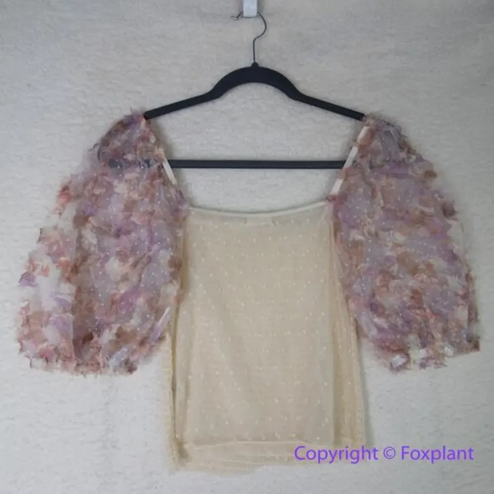 New! Free People silverlake picnic cami puff sleeve sheer top size small smocked